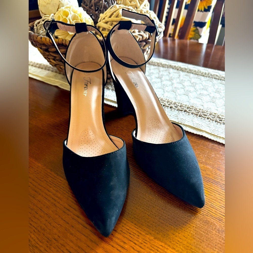 Forever Black Ankle Strap Women's Heels 10